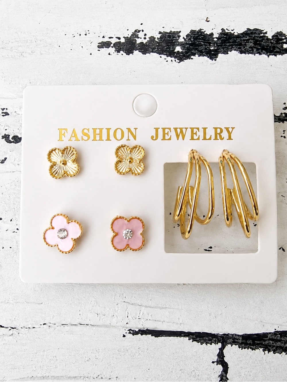 ✨ Gold & Pink Floral Stud + Hoop Earring Set ✨